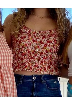 Forever 21 Orange Red floral Ruffled tank top